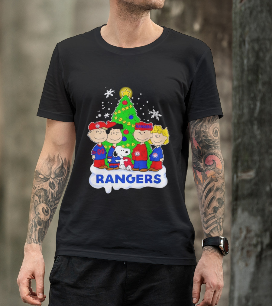 Peanuts Characters Texas Rangers Christmas Tree T-Shirt