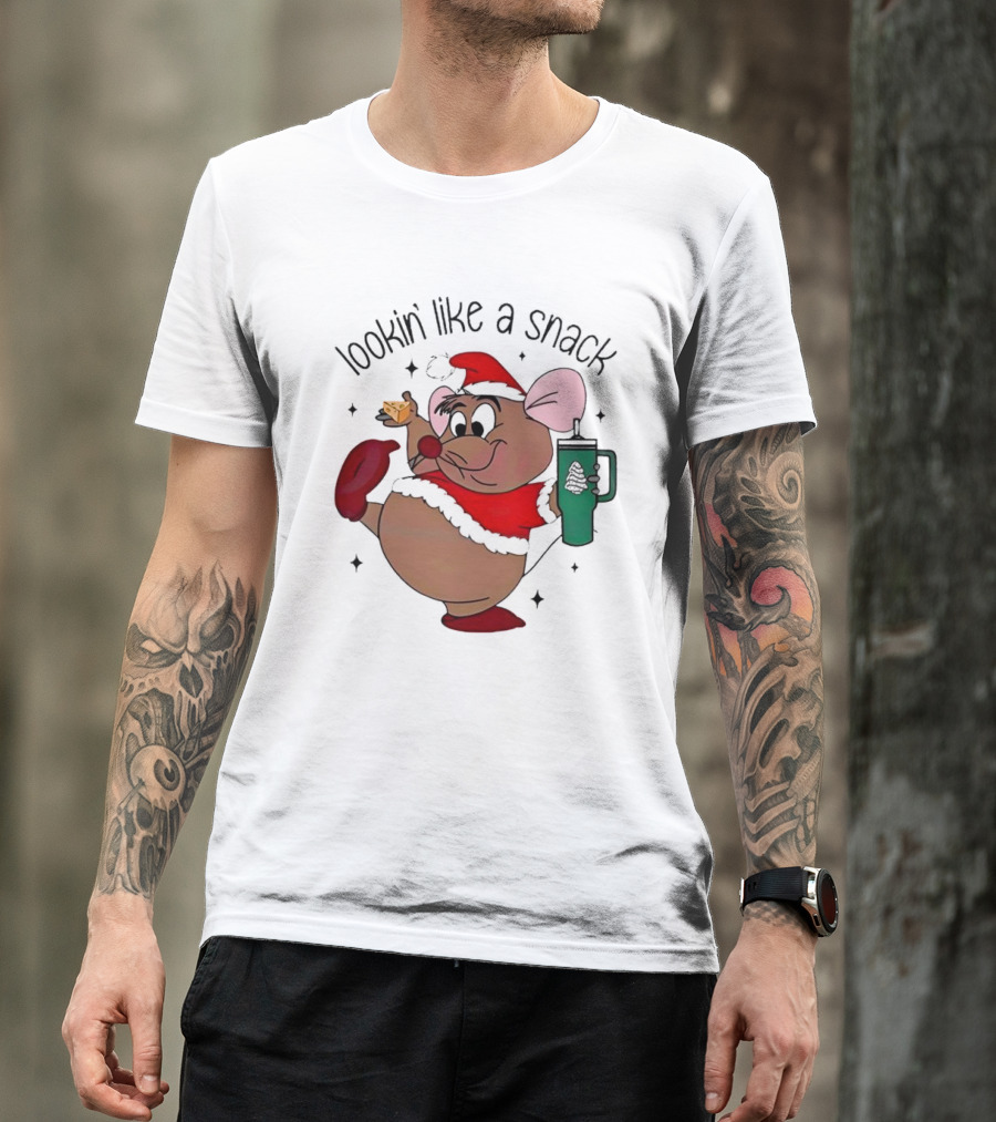 Cinderella Gusgus Lookin Like A Snack Christmas Santa Outfit With Cookie And Drink T-Shirt