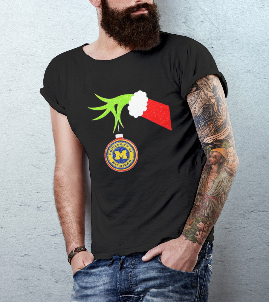 University Of Michigan Christmas Grinch Hand T-Shirt