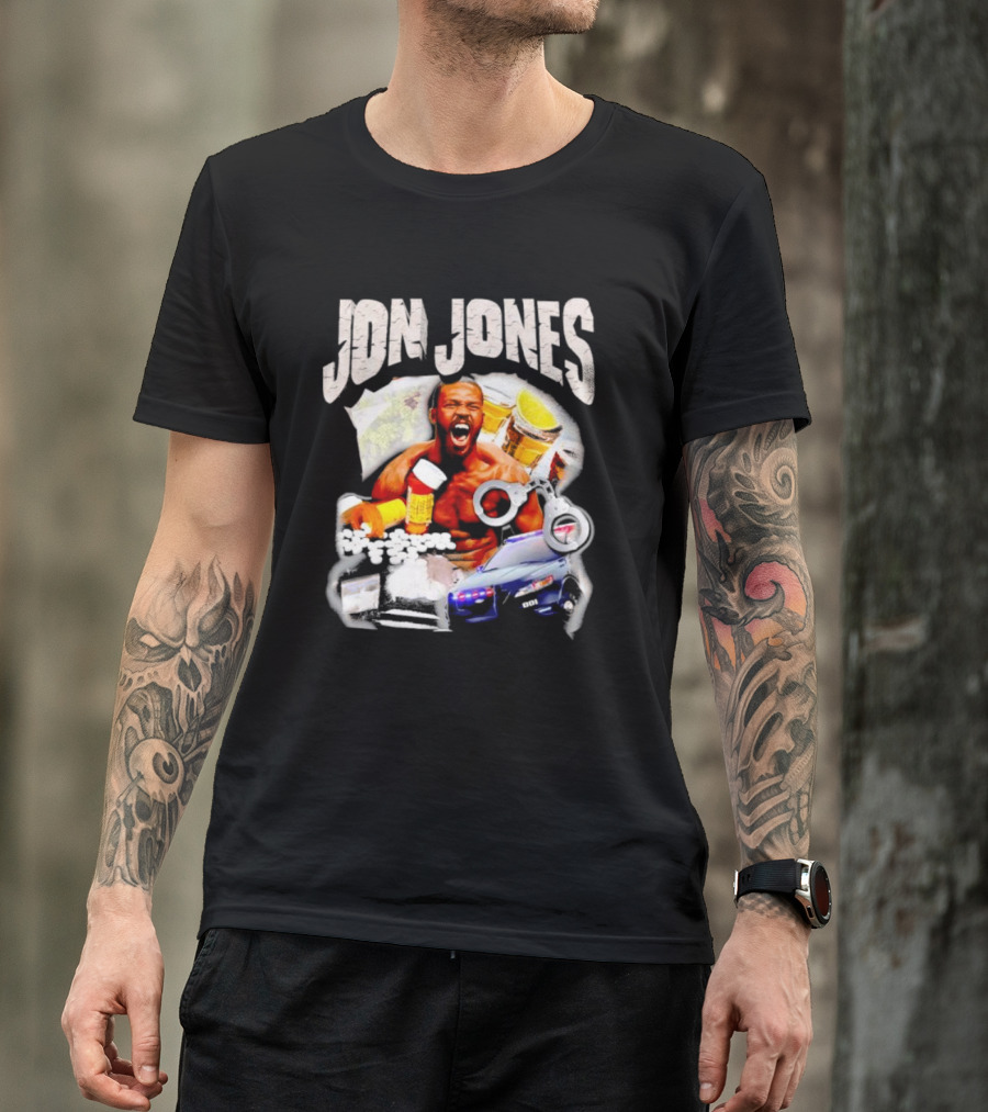 Jon Jones Vintage Police Car Handcuffs Pills Bottles T-Shirt