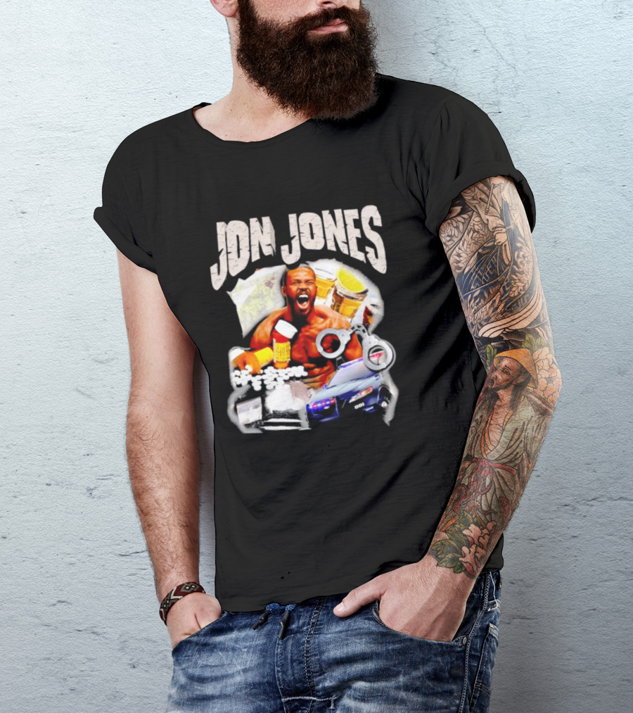 Jon Jones Vintage Police Car Handcuffs Pills Bottles T-Shirt
