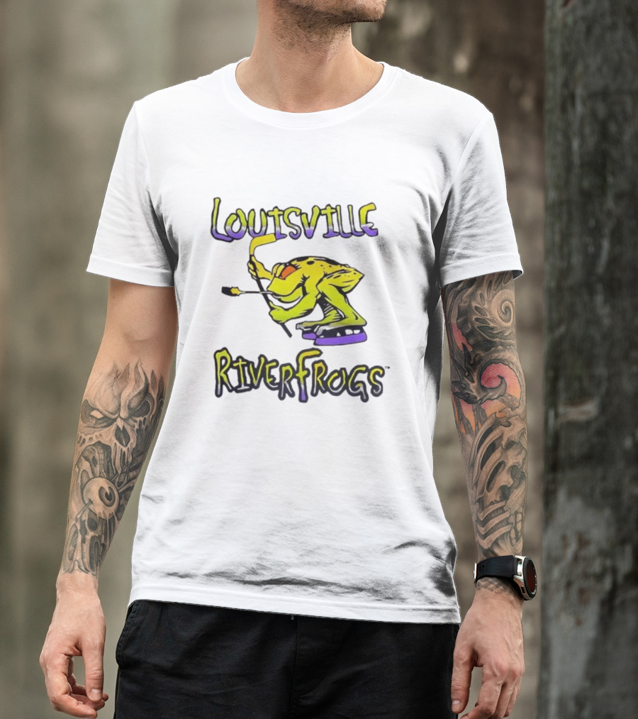 Louisville RiverFrogs Frog Playing Hockey T-Shirt