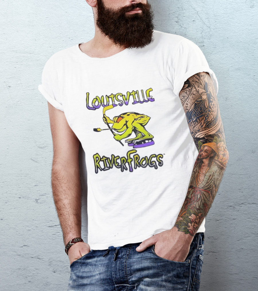 Louisville RiverFrogs Frog Playing Hockey T-Shirt