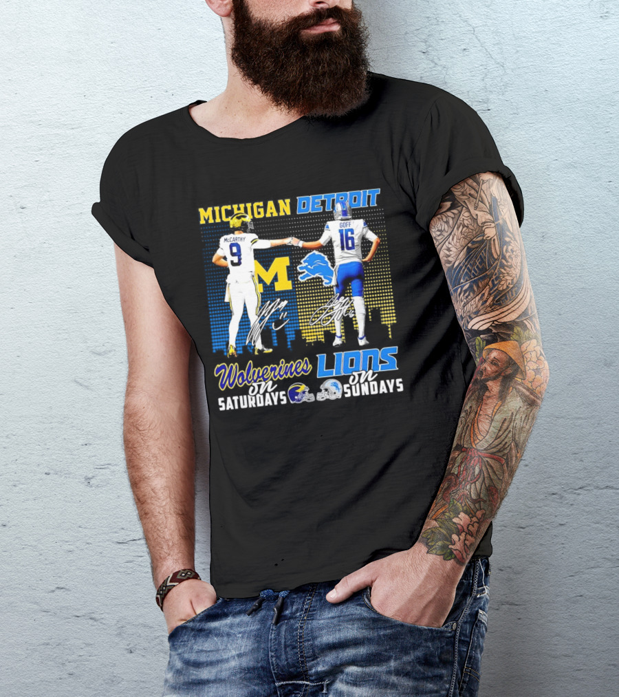 Michigan Wolverines McCarthy On Saturdays Detroit Lions Goff On Sundays T-Shirt