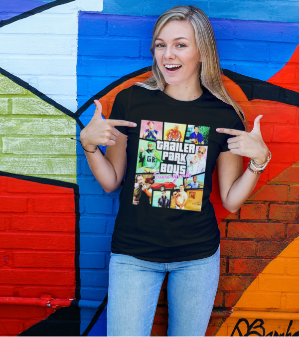 Trailer Park Boys Sunnyvale Collage Of Characters And Car In Vibrant Colors T-Shirt