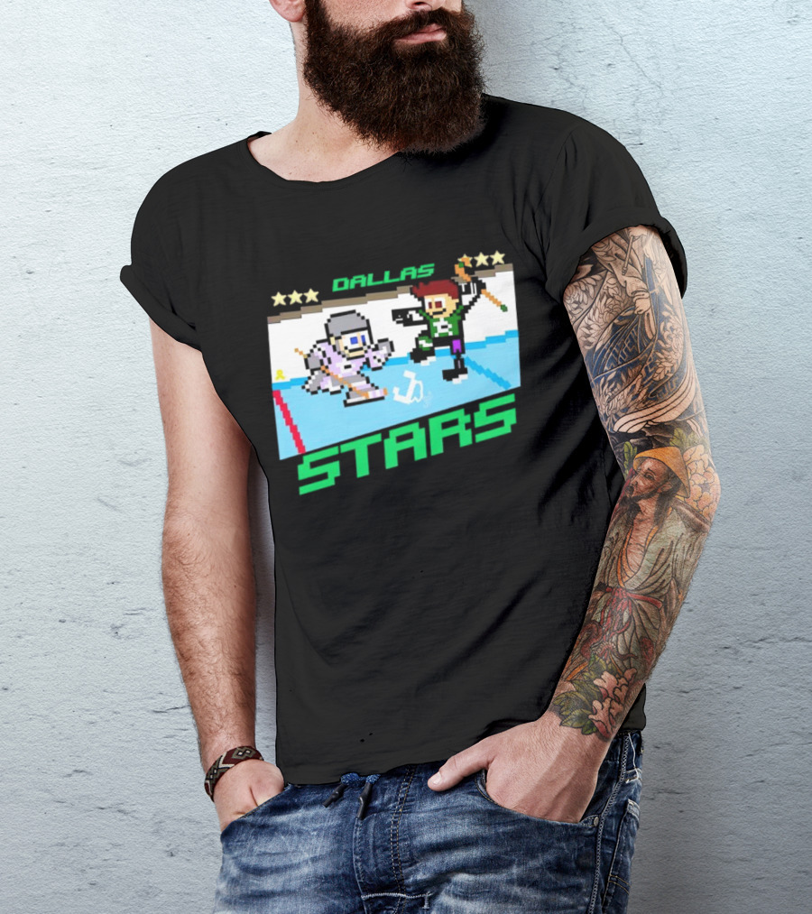 Dallas Stars Hockey Fights Cancer Pixel Art Jayden T-Shirt