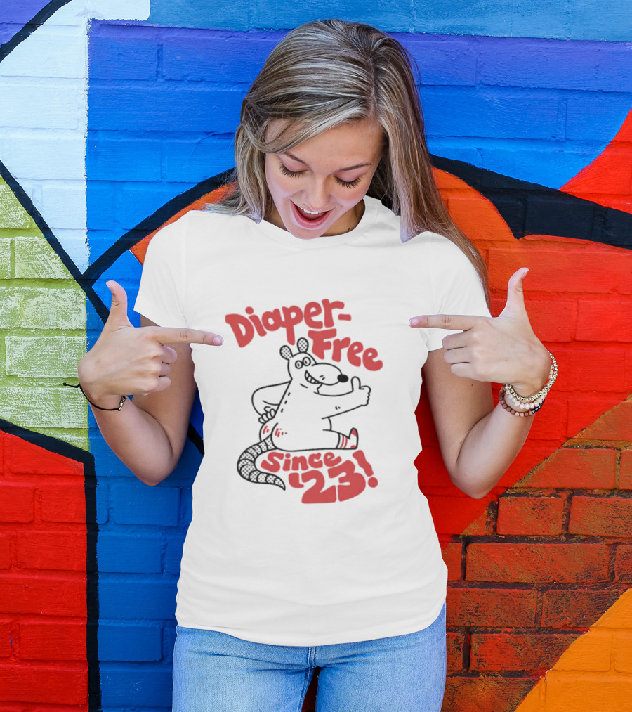 Diaper-Free Since '23 Thumbs Up Armadillo T-Shirt