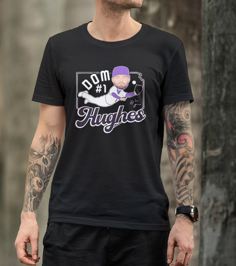 Dom #1 Hughes Caricature Baseball Player Signature T-Shirt