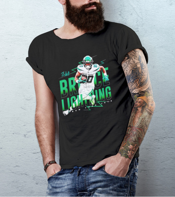 Breece Lightning New York Jets Signature Football T-Shirt