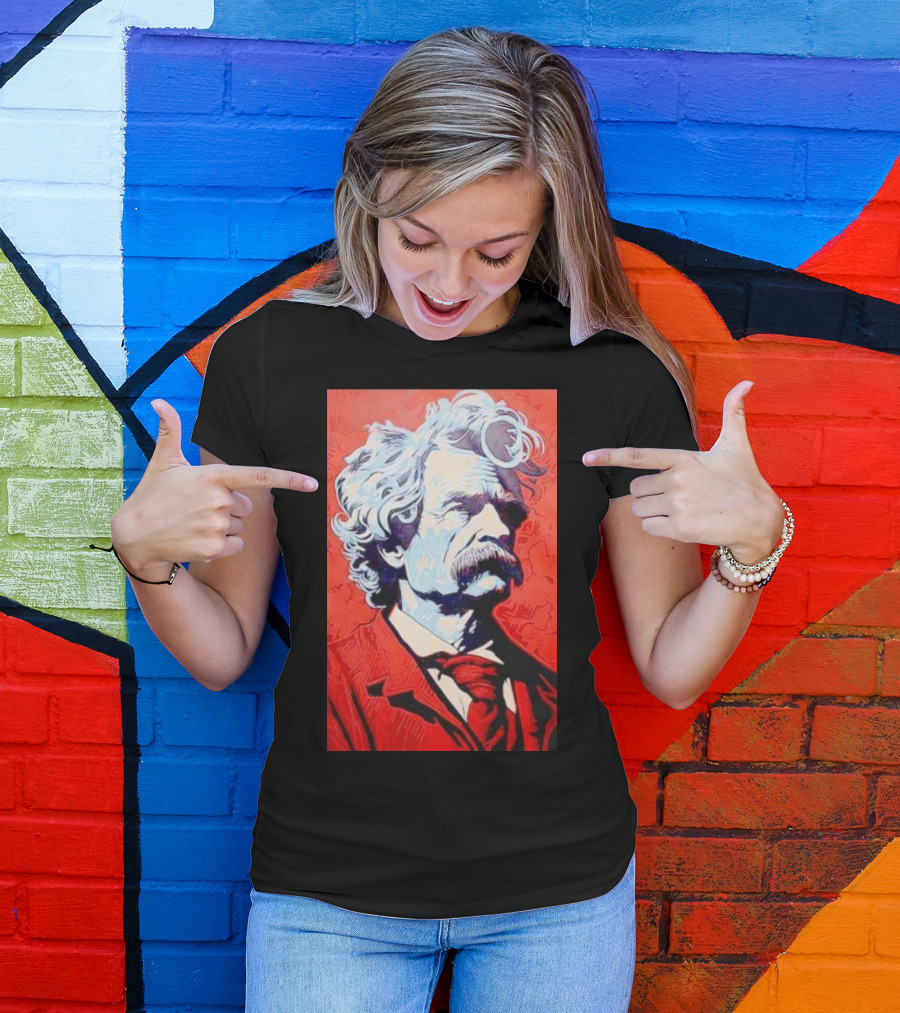 Mark Twain Red And Blue Portrait T-Shirt