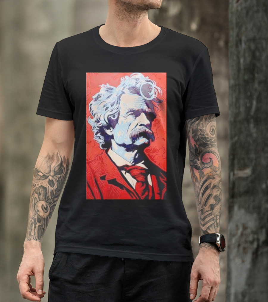 Mark Twain Red And Blue Portrait T-Shirt