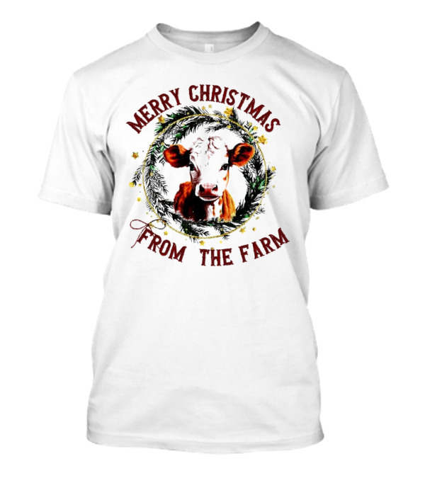 Merry Christmas Cow Wreath From The Farm T-Shirt