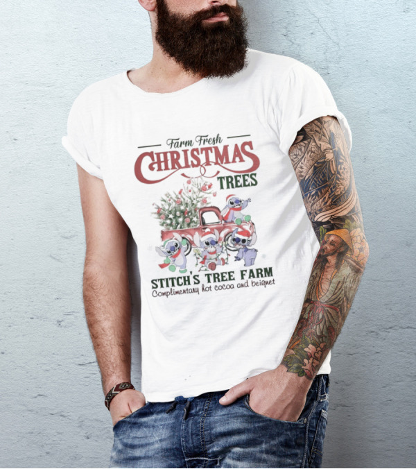 Farm Fresh Christmas Trees Stitch’s Tree Farm Complimentary Hot Cocoa And Beignet T-Shirt