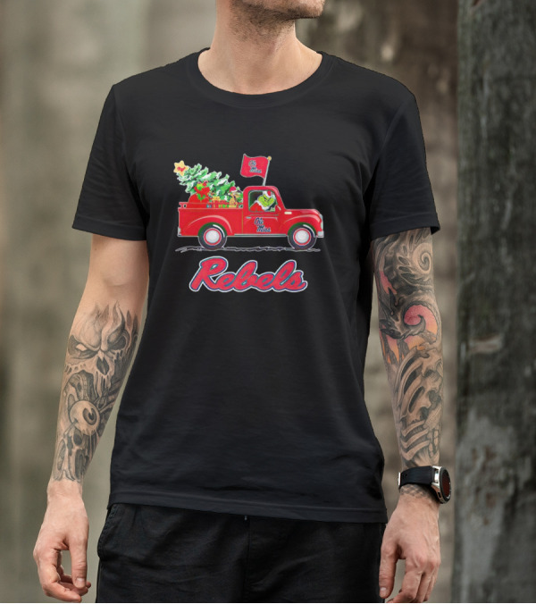 Ole Miss Rebels Grinch Driving Christmas Truck With Tree And Gifts T-Shirt