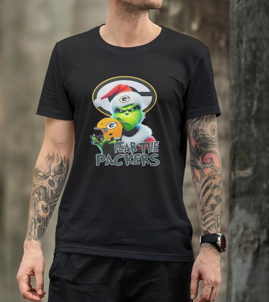 Grinch Fear The Green Bay Packers Christmas G Helmet T-Shirt