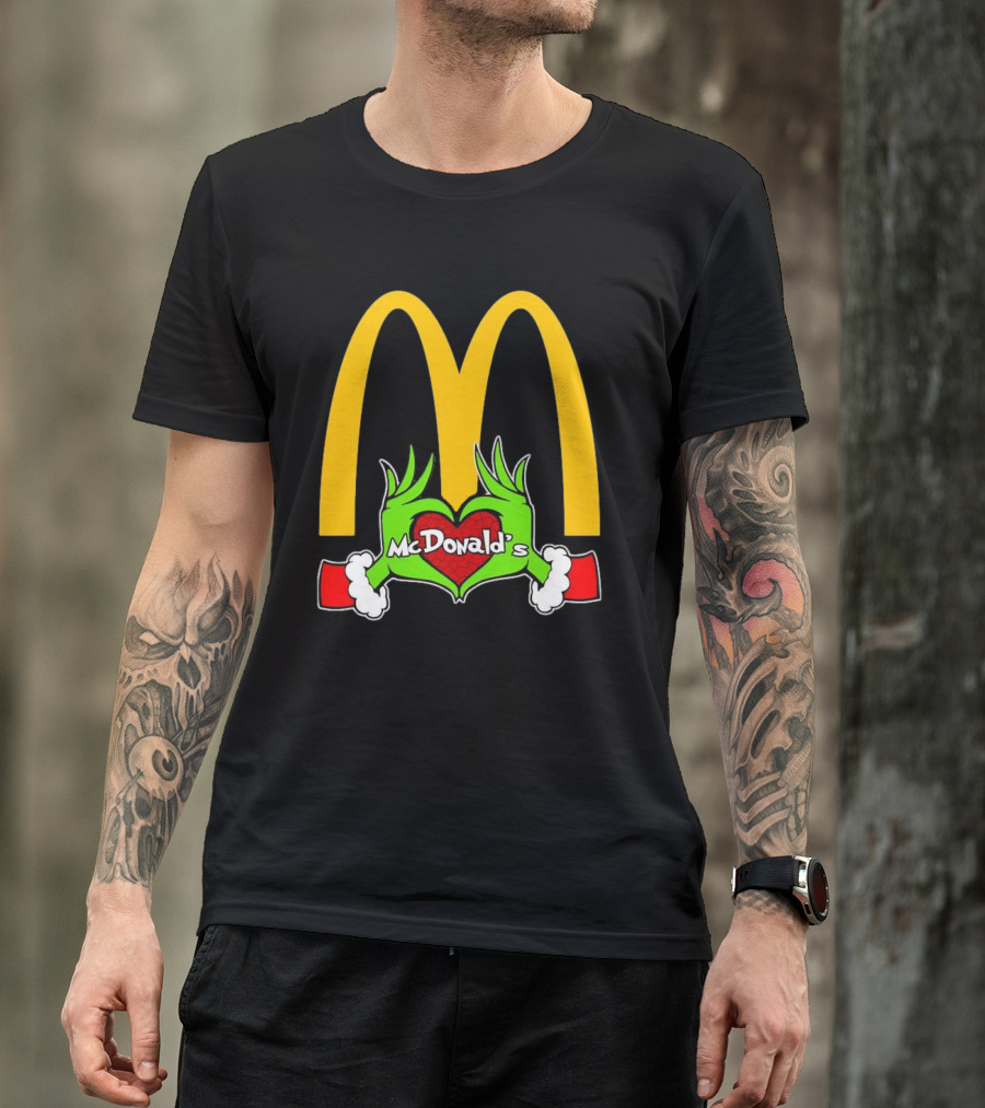 Grinch Holding Heart McDonald’s Logo Christmas T-Shirt