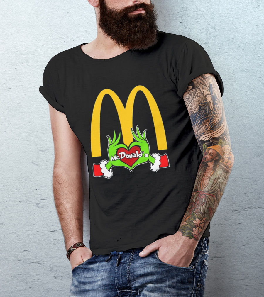 Grinch Holding Heart McDonald’s Logo Christmas T-Shirt