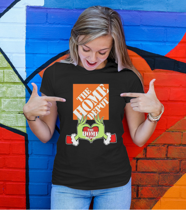 The Home Depot Christmas Grinch Green Hands Heart T-Shirt