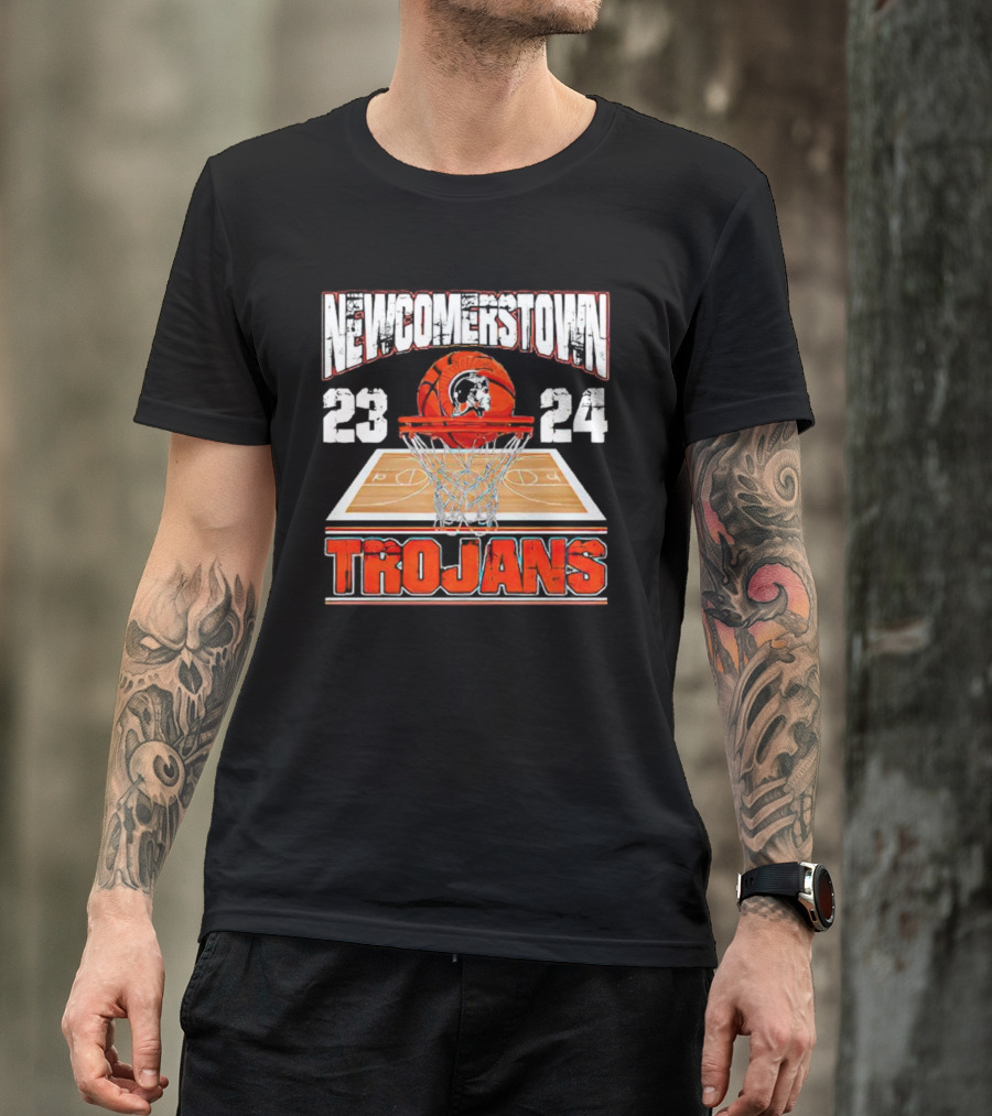 Newcomerstown Trojans Basketball 23 24 Court And Net T-Shirt