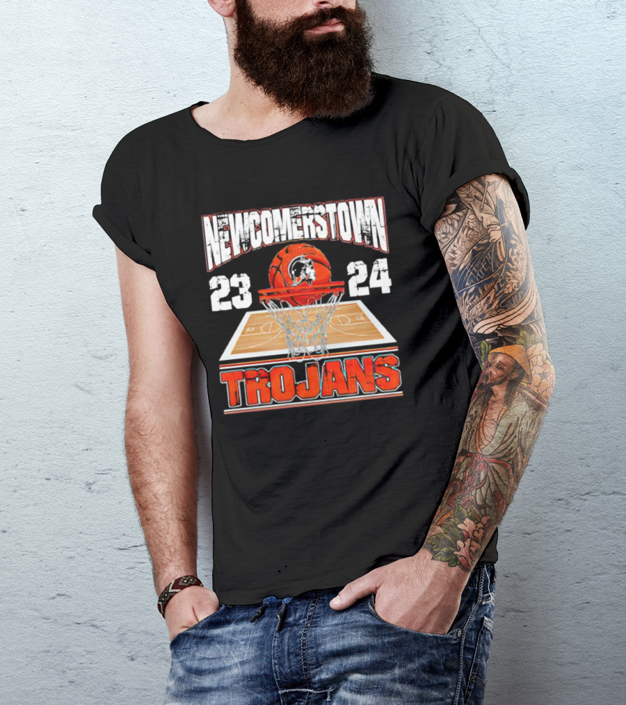 Newcomerstown Trojans Basketball 23 24 Court And Net T-Shirt