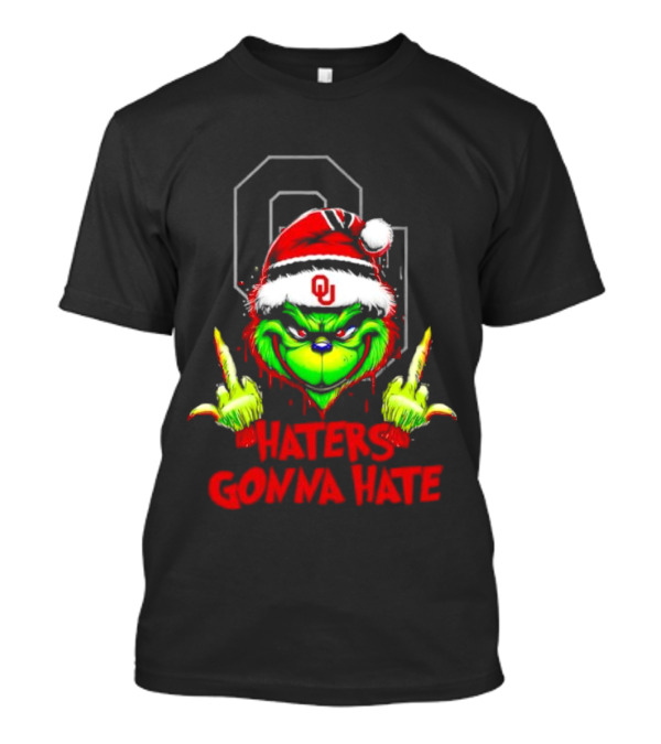 Oklahoma Sooners Grinch Haters Gonna Hate Middle Finger Santa Hat T-Shirt