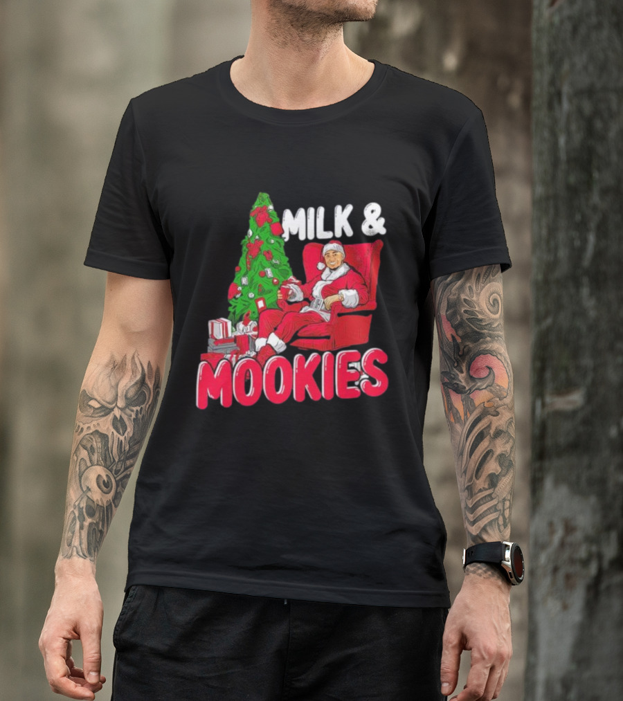 Christmas Milk And Mookies Santa By Tree T-Shirt