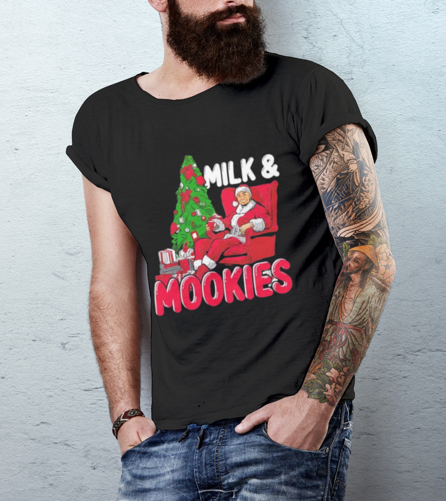 Christmas Milk And Mookies Santa By Tree T-Shirt