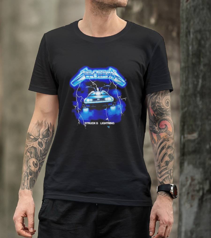 Delorean Struck By Lightning Iconic Neon Blue Electric T-Shirt