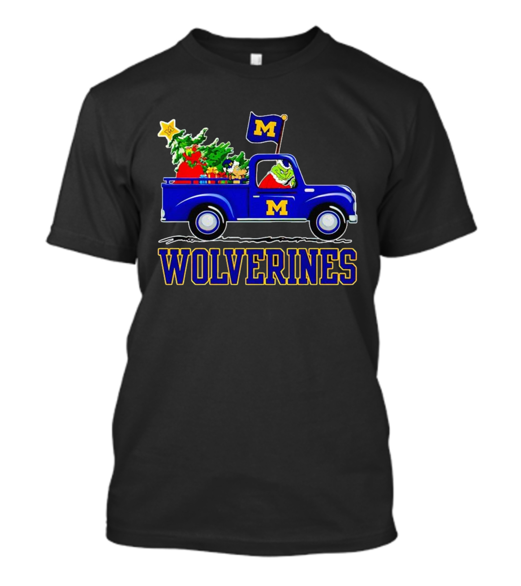 Grinch Driving Michigan Wolverines Holiday Truck With Christmas Tree T-Shirt