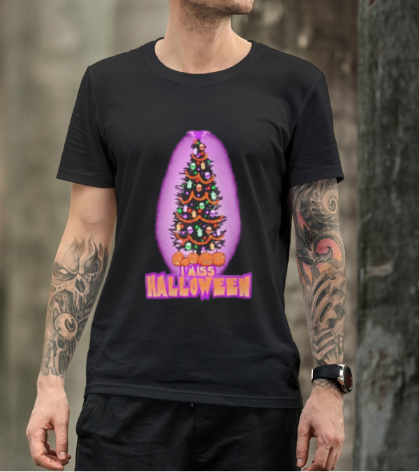 I Miss Halloween Christmas Tree With Pumpkins And Skulls T-Shirt