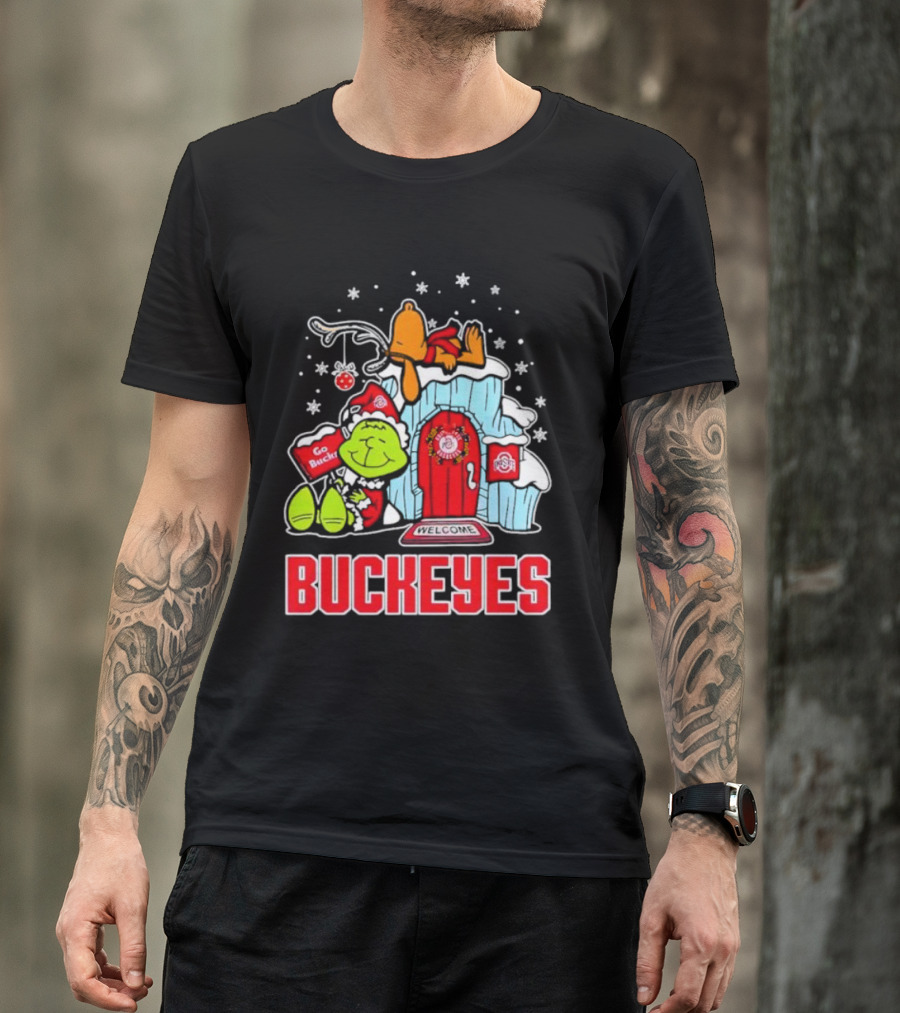 Peanuts Grinch Ohio State Buckeyes Go Bucs Merry Xmas Snoopy Woodstock T-Shirt