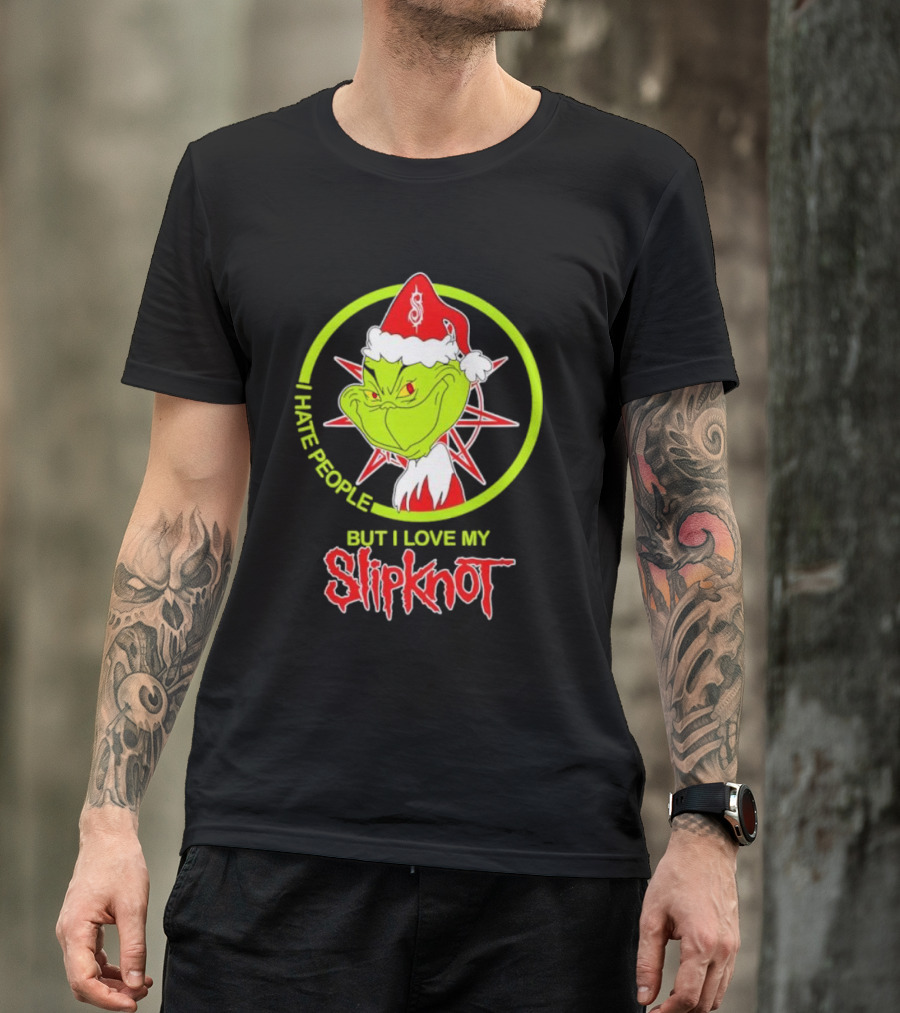 I Hate People But I Love My Slipknot Santa Grinch Santa Hat Star T-Shirt