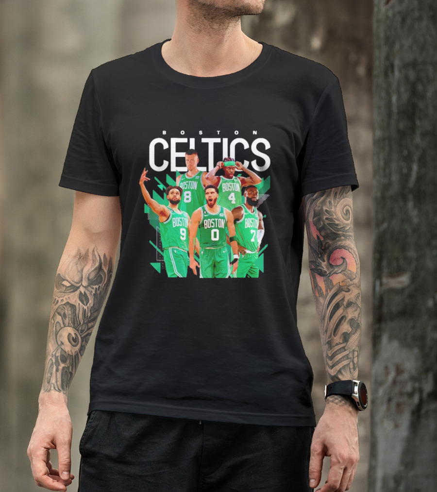 Boston Celtics Starting Five Team Players Green Uniforms T-Shirt