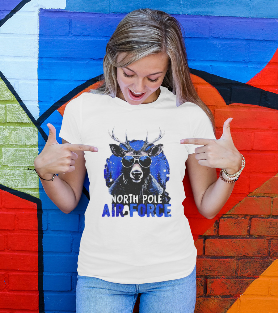 North Pole Air Force Cool Deer In Sunglasses T-Shirt