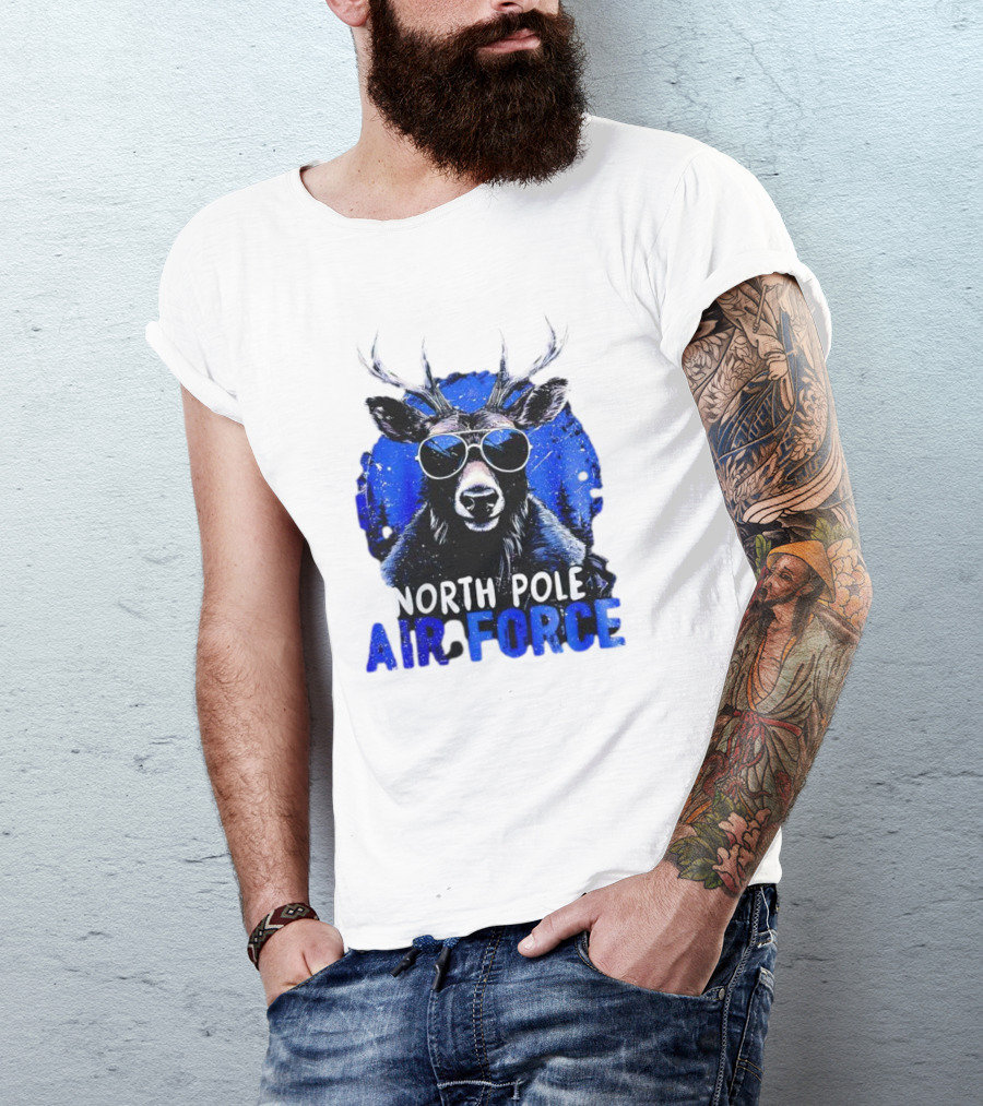 North Pole Air Force Cool Deer In Sunglasses T-Shirt