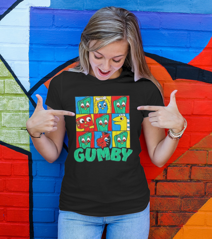 Gumby And Friends Colorful Cartoon Character Grid T-Shirt
