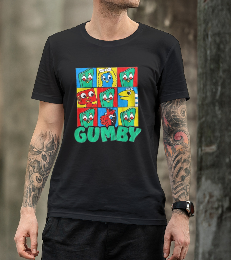 Gumby And Friends Colorful Cartoon Character Grid T-Shirt