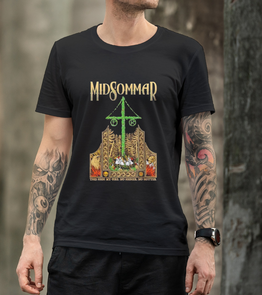 Midsommar This High My Fire Scene With Maypole And Forest Emblems T-Shirt