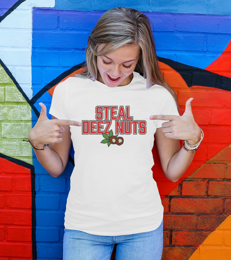 Ohio Steal Deez Nuts Red Text With Nuts And Leaves T-Shirt