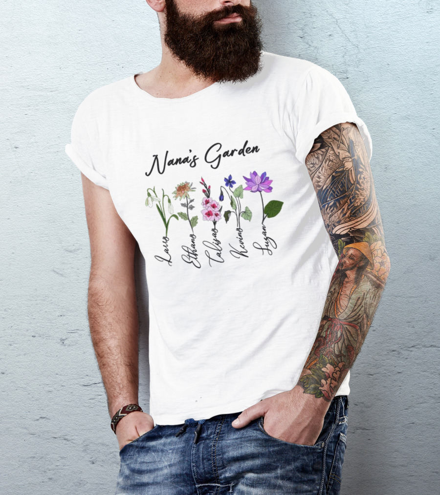 Nana's Garden Flowers With Personalized Names T-Shirt