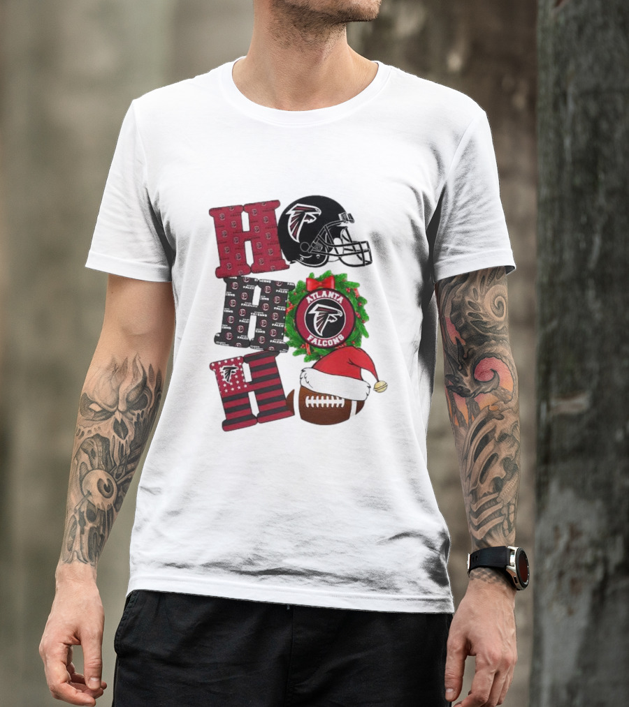 Atlanta Falcons Ho Ho Ho Merry Christmas Football Helmet Wreath Santa Hat T-Shirt
