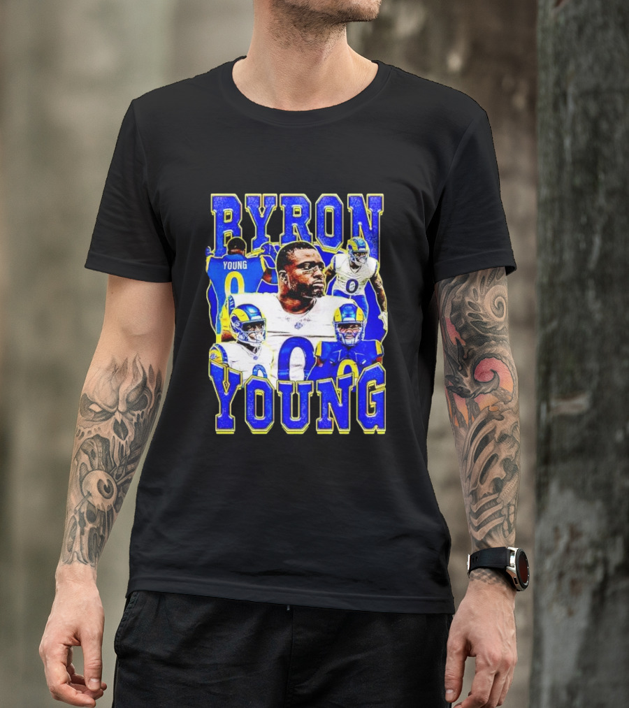 Byron Young Los Angeles Rams Picture Collage T-Shirt