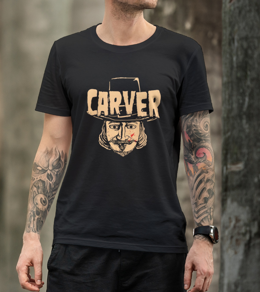 Carver Thanksgiving Pilgrim Hat Bearded Man Face T-Shirt