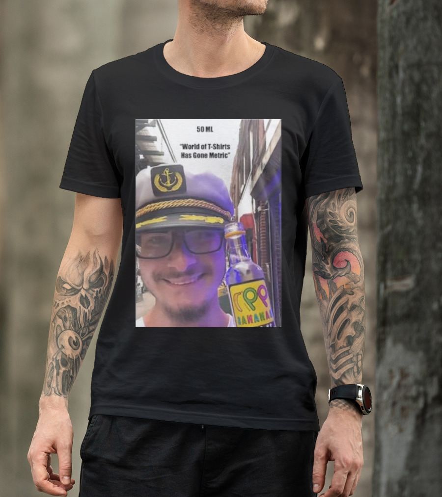 50 ML World Of T-Shirts Has Gone Metric Captain Hat Smiling Man With Banana Drink T-Shirt