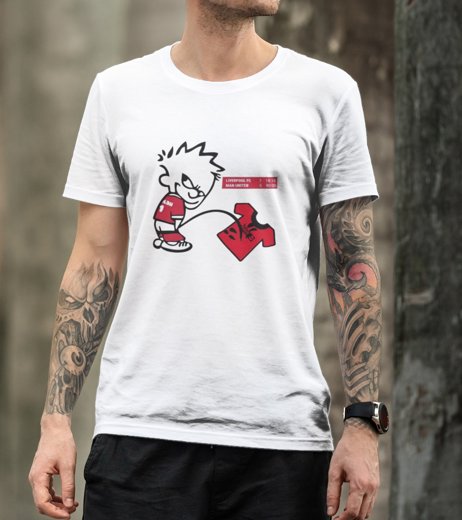 Liverpool FC 7-0 Man United Parody With Cartoon Boy Image T-Shirt
