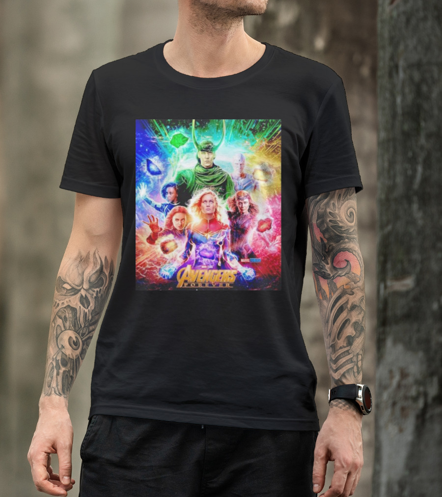 Marvel Studios Avengers Forever Loki Captain Marvel Scarlet Witch Vision Trail Of Infinity Stones T-Shirt