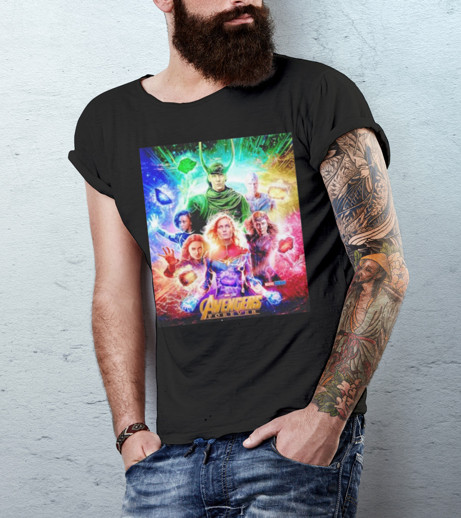 Marvel Studios Avengers Forever Loki Captain Marvel Scarlet Witch Vision Trail Of Infinity Stones T-Shirt