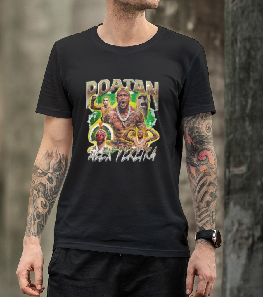 Poatan Alex Pereira Warrior Spirit Brazilian Flag Moai Statue T-Shirt