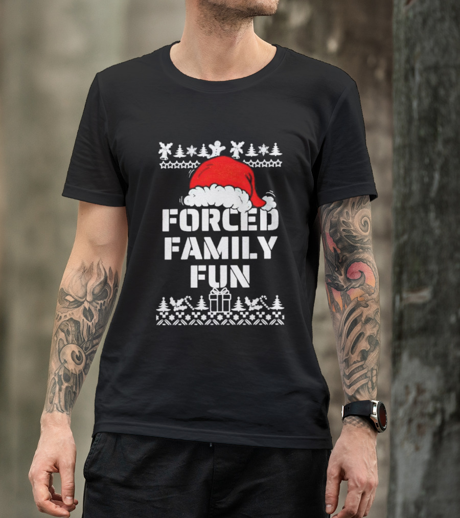 Forced Family Fun Christmas Santa Hat Trees Presents T-Shirt