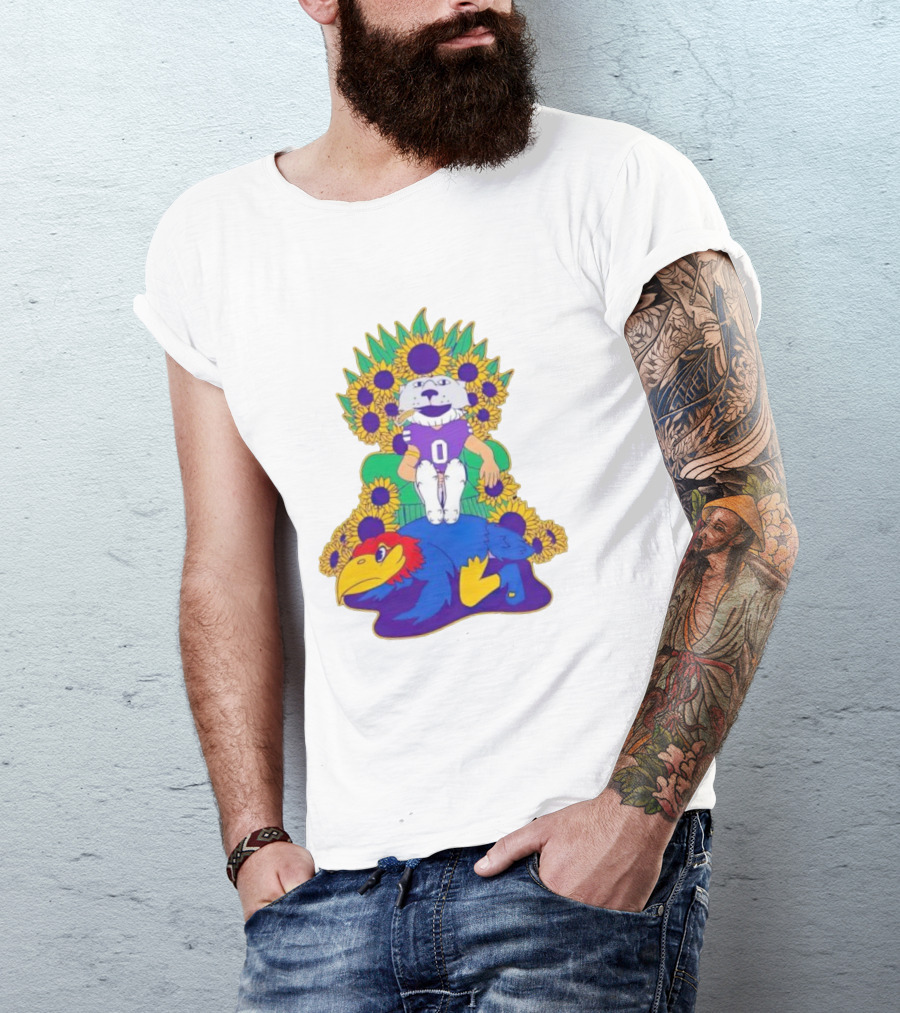 Willie Wildcats Sitting Victorious On Jayhawk Surrounded By Sunflowers T-Shirt